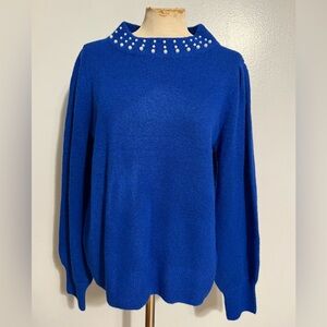 CeCe Royal Blue Sweater with Pearl Details